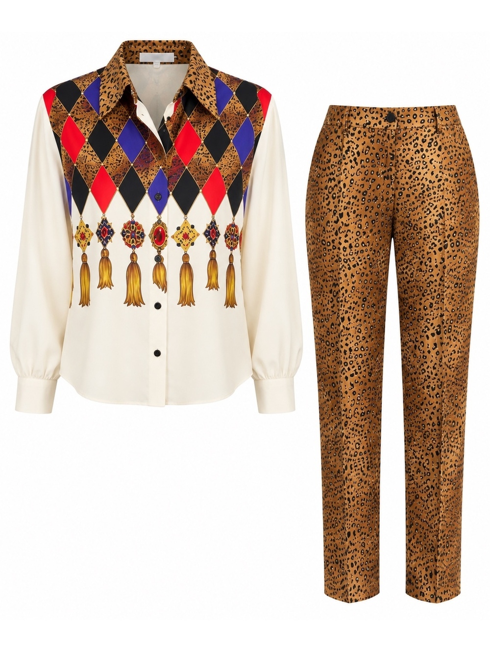 Diane Gilman Silk Vintage Leopard Print Two-Piece Set